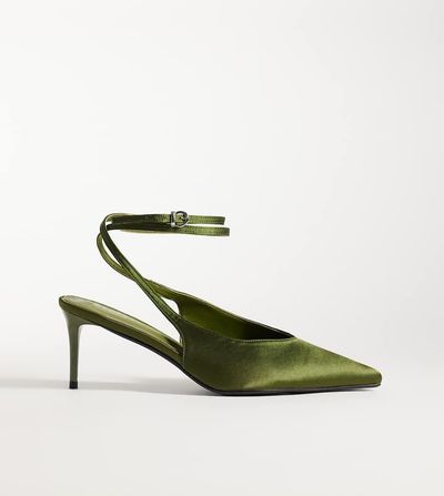 SIMMI Shoes Simmi London Wide Fit Sonika tie leg heeled pumps in olive satin-Green