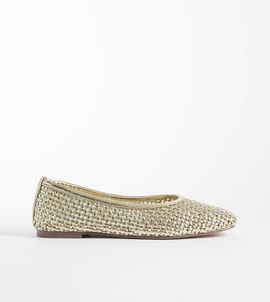Simmi Wide Fit Simmi London Cassius Wide Fit woven ballet flats in gold