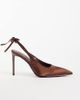 Simmi Wide Fit Simmi London Celina Wide Fit slingback heeled shoes with bow detail in brown satin - 1