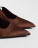 Simmi Wide Fit Simmi London Celina Wide Fit slingback heeled shoes with bow detail in brown satin - 3