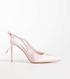 Simmi Wide Fit Simmi London Celina Wide Fit slingback heeled shoes with bow in pink satin