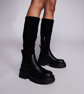 Simmi Wide Fit Simmi London Chorley Wide Fit knee boots with chunky sole in black