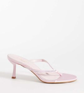 Simmi Wide Fit Simmi London Iris Wide Fit heeled embellished toe post sandals in pink satin