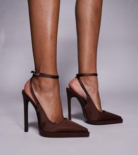 Simmi Wide Fit Simmi London Landen Wide Fit platform heeled pumps in brown satin