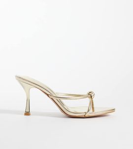 Simmi Wide Fit Simmi London Maribel Wide Fit heeled mule sandals with knot in gold metallic