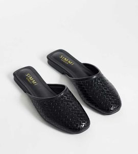 Simmi Wide Fit Simmi London Nichola Wide Fit woven flat mules in black-Brown