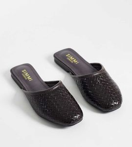 Simmi Wide Fit Simmi London Nichola Wide Fit woven flat mules in chocolate-Brown