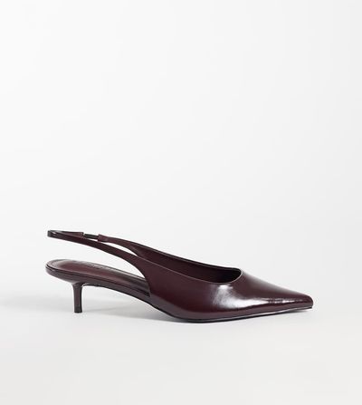 Simmi Wide Fit Simmi London Rosalind Wide Fit kitten heel slingback shoes in burgundy-RED