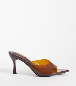 Simmi Wide Fit Simmi London Santo Wide Fit heeled mule sandals in chocolate-Brown