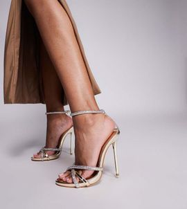 Simmi Wide Fit Simmi London Solar Wide Fit embellished heeled sandals in silver and gold