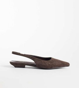 Simmi Wide Fit Simmi London Teri Wide Fit slingback pointed flat shoes in embossed chocolate-Brown