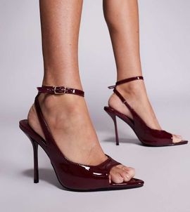 Simmi Wide Fit Simmi London Theodosia Wide Fit high heeled sandals with tie detailing in burgundy-Red