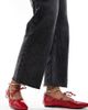 Simmi Wide Fit Simmi London Wide Fit Abbie Bow ballet flats with ruching detail and removable anklet in red - 1