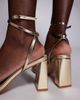 Simmi Wide Fit SIMMI London Wide Fit Citra block heel sandals in gold - 4