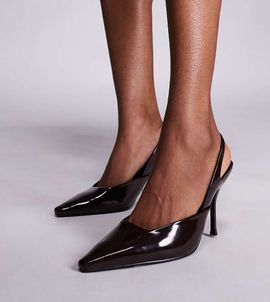Simmi Wide Fit Simmi London Wide Fit Darcia pointed slingback heeled shoes in chocolate PU-Brown