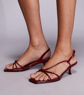 Simmi Wide Fit Simmi London Wide Fit Haylee kitten heeled strappy sandals in burgundy-Red