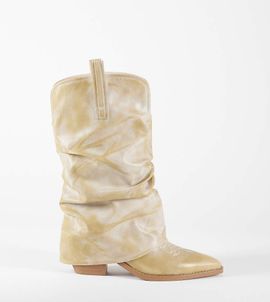 Simmi Wide Fit Simmi London Wide Fit Ituama foldover low ankle cowboy boots in stone-Neutral
