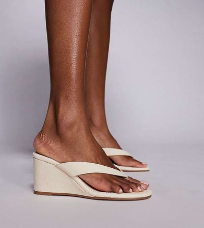 Simmi Wide Fit Simmi London Wide Fit Jules wedge sandals in beige denim-Neutral