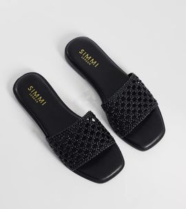 Simmi Wide Fit Simmi London Wide Fit Luna woven flat sandals in black