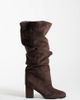 Simmi Wide Fit Simmi London Wide Fit Maggie ruched knee boots in brown suedette - 1