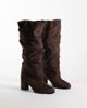 Simmi Wide Fit Simmi London Wide Fit Maggie ruched knee boots in brown suedette - 2