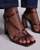 Simmi Wide Fit Simmi London Wide Fit Malinda block heel strappy sandals in burgundy-Red - 4