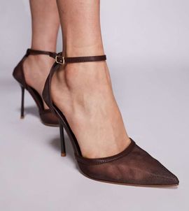 Simmi Wide Fit Simmi London Wide Fit Mandisa mesh heeled shoes in chocolate-Brown