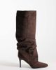 Simmi Wide Fit Simmi London Wide Fit Reece ruched knee boots in brown suedette - 1