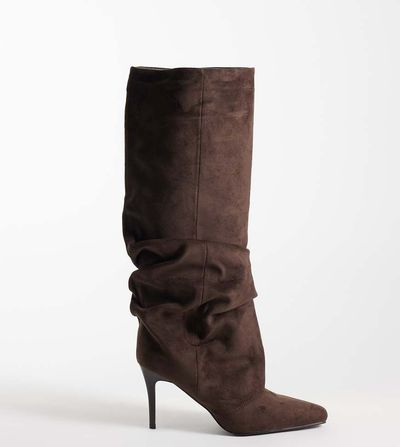 Simmi Wide Fit Simmi London Wide Fit Reece ruched knee boots in brown suedette