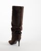 Simmi Wide Fit Simmi London Wide Fit Reece ruched knee boots in brown suedette - 2