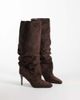 Simmi Wide Fit Simmi London Wide Fit Reece ruched knee boots in brown suedette - 4