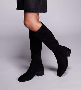 Simmi Wide Fit Simmi London Xander Wide Fit smart knee boots in black faux suede