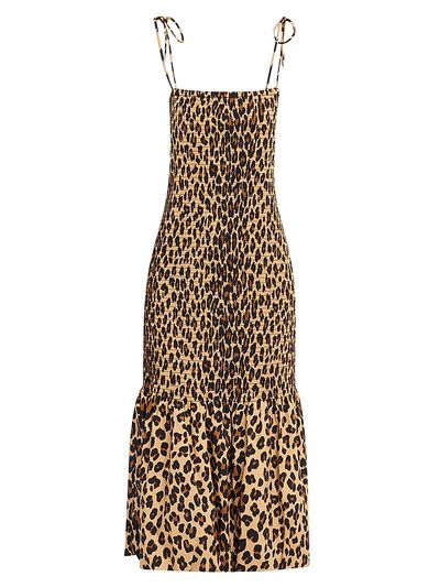 Simon Miller Women's Canto Leopard Print Smocked Poplin Midi-Dress