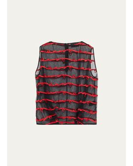 Simone Rocha Bow Embroidered Tulle Boxy Smock Top