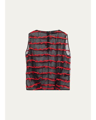 Simone Rocha Bow Embroidered Tulle Boxy Smock Top