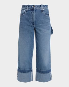 Simone Rocha Crystal-Embellished Straight-Leg Crop Carpenter Jeans