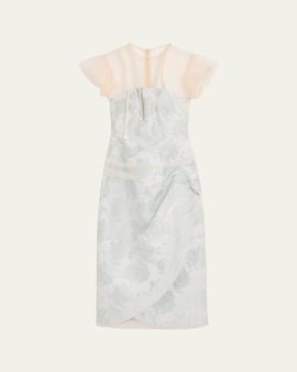 Simone Rocha Embellished Tulle Layered Floral-Jacquard Midi Dress