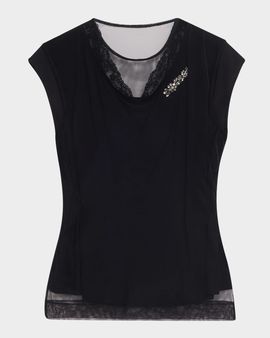 Simone Rocha Layered Liquid Crystal Embellished Short-Sleeve Top