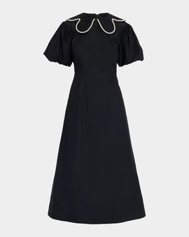 Simone Rocha Pearly-Beaded Collar Puff-Sleeve Midi Dress