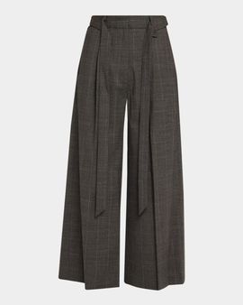 Simone Rocha Prince Of Wales Check Wool Wide-Leg Crop Trousers With Belt