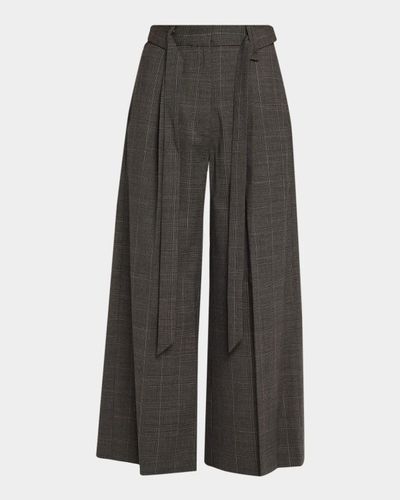 Simone Rocha Prince Of Wales Check Wool Wide-Leg Crop Trousers With Belt