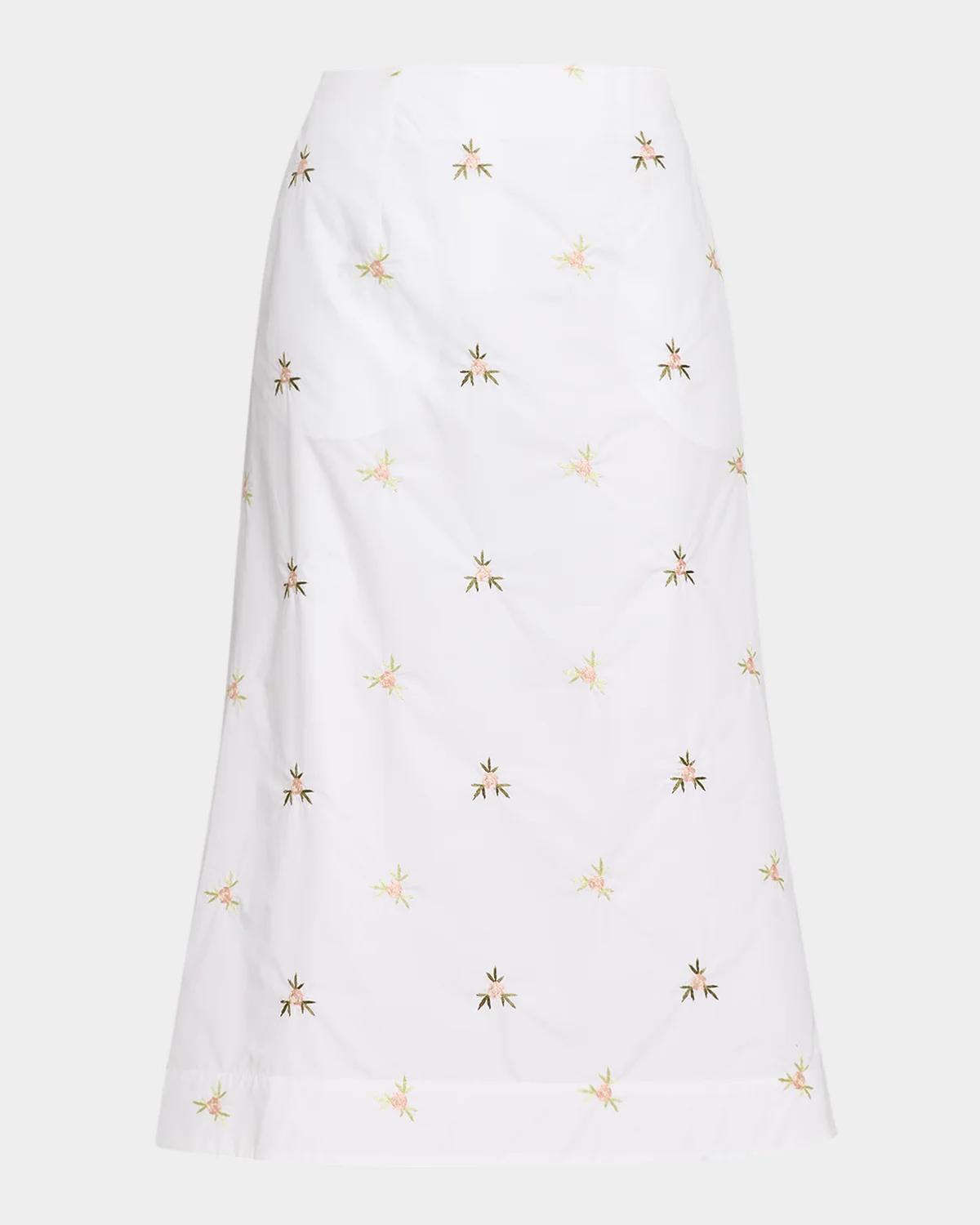 Simone Rocha Ripple Rose Embroidered A-Line Midi Skirt