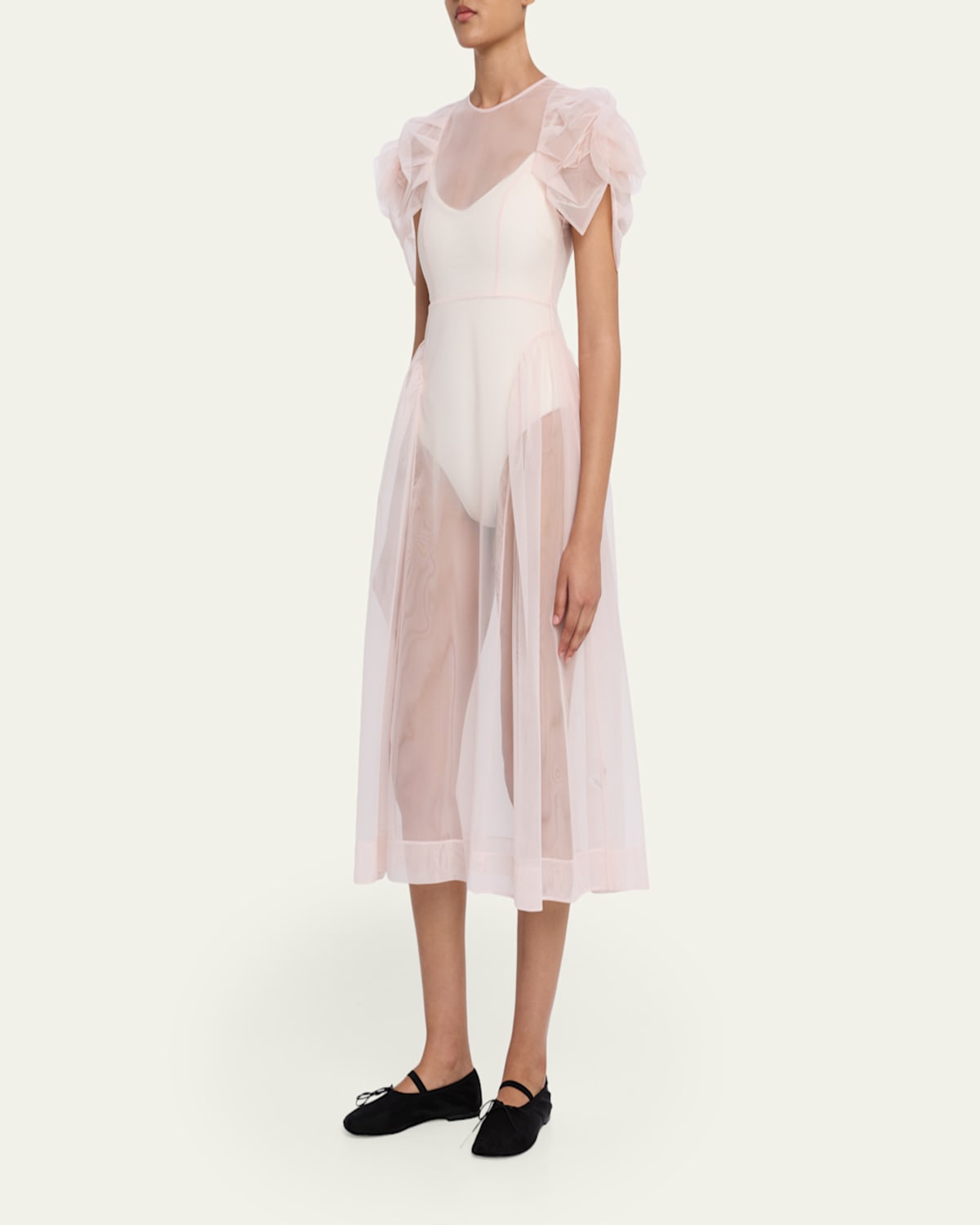 Simone Rocha - Rose Puff-Sleeve Sheer Tulle Fit-&-Flare Midi Dress