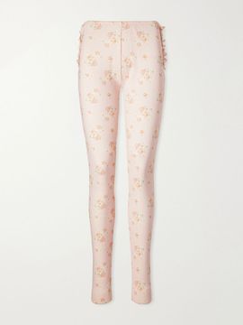 SIMONE ROCHA Ruffled floral-print pointelle-knit cotton-jersey leggings