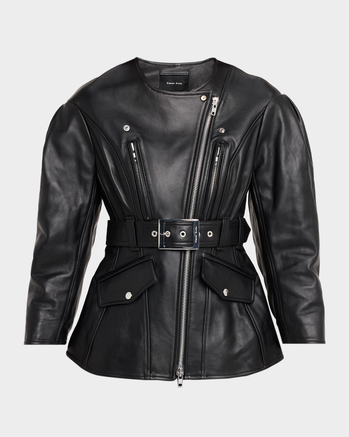 Simone Rocha Sculpted Belt Leather Moto Jacket