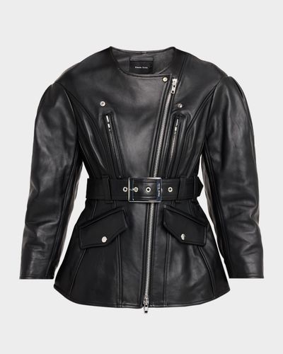 Simone Rocha Sculpted Belt Leather Moto Jacket