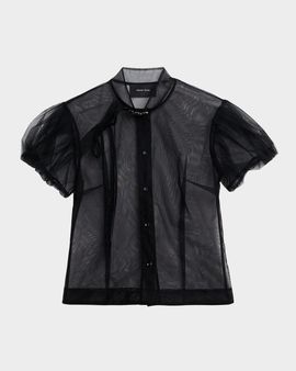 Simone Rocha Sheer Tulle Puff-Sleeve Button-Down Shirt