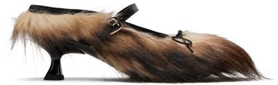 Simone Rocha Simone Rocha Beige & Brown Faux Fur Grip Mule Heels
