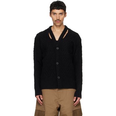 Simone Rocha Simone Rocha Black Cable Knit Slash Cardigan