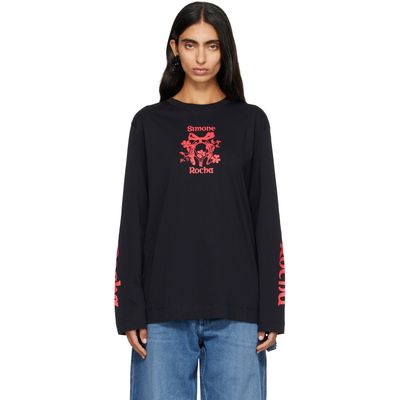 Simone Rocha Simone Rocha Black 'Coming Up Roses' Print Long Sleeve T-shirt